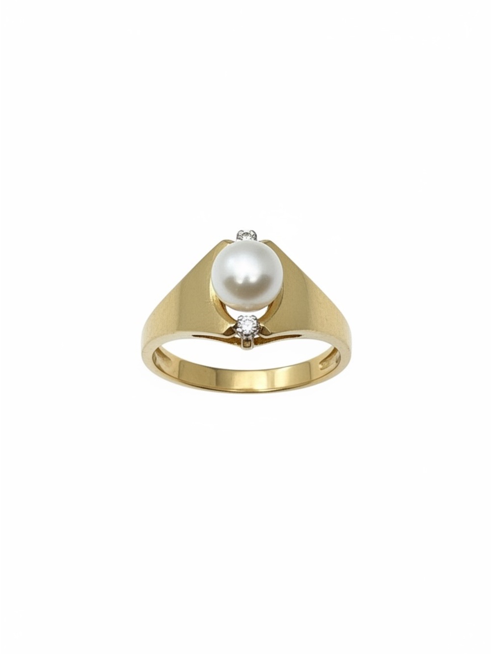 Vintage 10K Gold Pearl and Diamond Accent Women's Ring